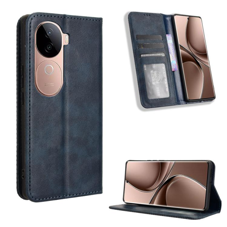 Custodia per telefono in pelle con trama retrò con fibbia magnetica, For vivo V40 Lite 4G / 5G IDN, For vivo V40e 5G / iQOO Z9S 5G, For vivo T3 Pro 5G / iQOO Z9S Pro 5G, For vivo V30e 5G / V40 Lite 5G, For vivo Y58 5G, For vivo S19 Pro 5G / V40 5G