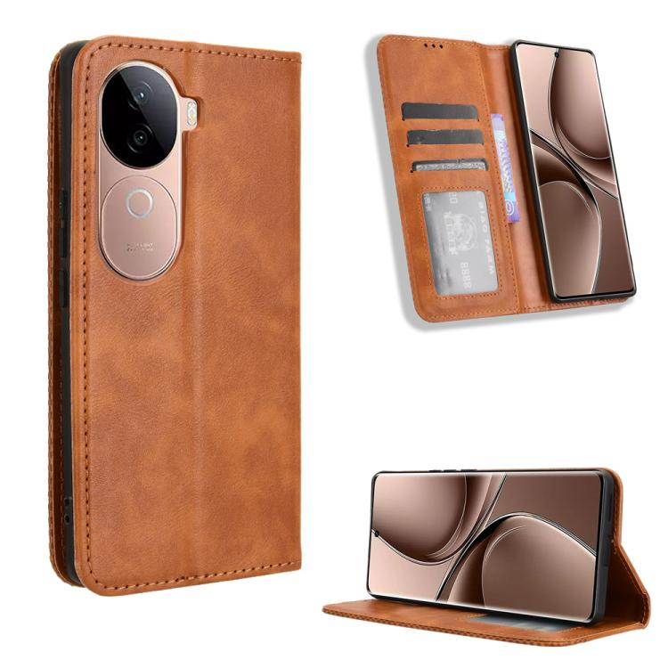 Custodia per telefono in pelle con trama retrò con fibbia magnetica, For vivo V40 Lite 4G / 5G IDN, For vivo V40e 5G / iQOO Z9S 5G, For vivo T3 Pro 5G / iQOO Z9S Pro 5G, For vivo V30e 5G / V40 Lite 5G, For vivo Y58 5G, For vivo S19 Pro 5G / V40 5G