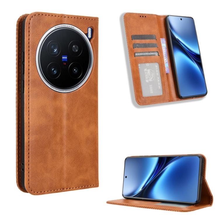 Custodia per telefono in pelle con trama retrò con fibbia magnetica, For vivo Y04 4G / Y29s 5G, For vivo V50 5G, For vivo Y19s 4G, For vivo X200 5G, For vivo X200 Pro mini 5G, For vivo X200 Pro 5G