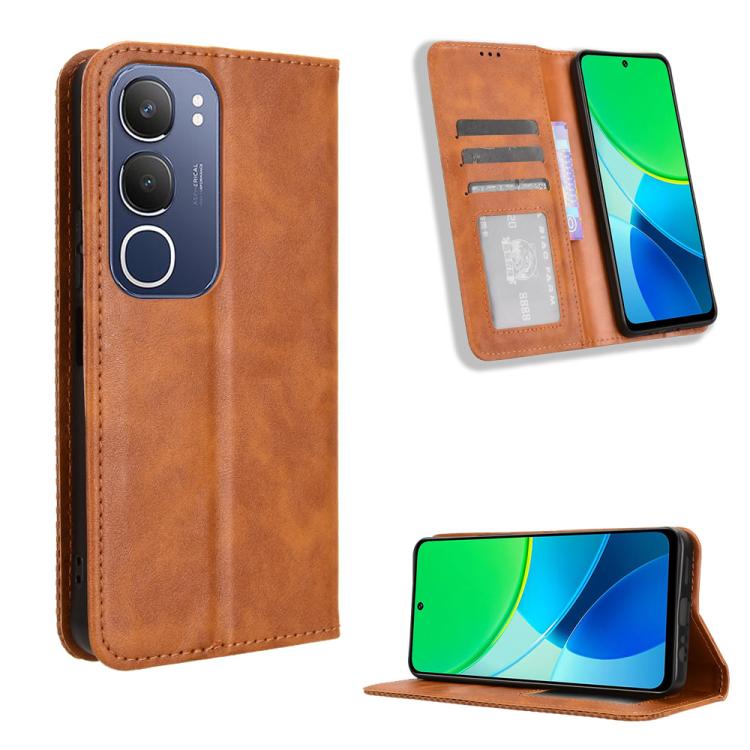 Custodia per telefono in pelle con trama retrò con fibbia magnetica, For vivo Y04 4G / Y29s 5G, For vivo V50 5G, For vivo Y19s 4G, For vivo X200 5G, For vivo X200 Pro mini 5G, For vivo X200 Pro 5G