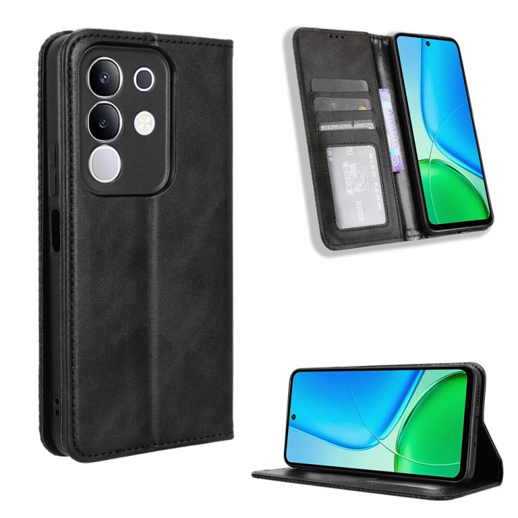 Custodia per telefono in pelle con trama retrò con fibbia magnetica, For vivo X200s 5G, For vivo T4 5G / iQOO Z10 5G Global, For vivo X200 Ultra 5G, For vivo V50 Lite 5G / 4G, For vivo Y39 5G / Y300i, For vivo Y29 4G / T4x 5G