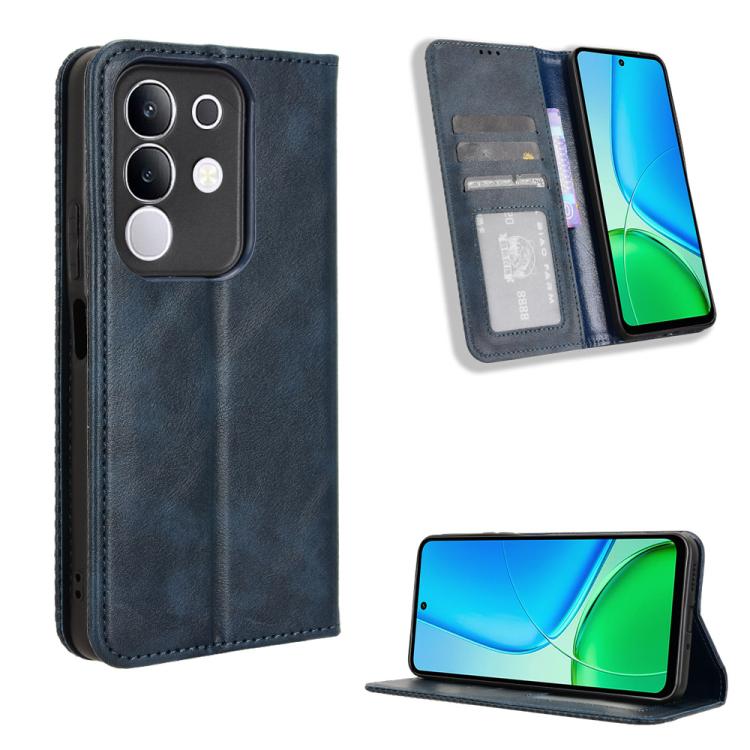 Custodia per telefono in pelle con trama retrò con fibbia magnetica, For vivo X200s 5G, For vivo T4 5G / iQOO Z10 5G Global, For vivo X200 Ultra 5G, For vivo V50 Lite 5G / 4G, For vivo Y39 5G / Y300i, For vivo Y29 4G / T4x 5G