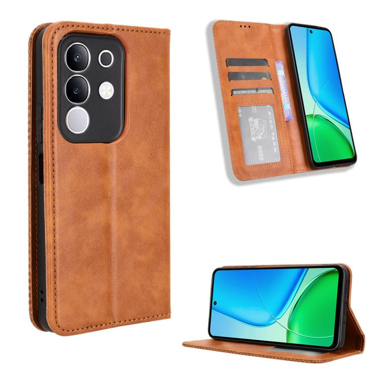 Custodia per telefono in pelle con trama retrò con fibbia magnetica, For vivo X200s 5G, For vivo T4 5G / iQOO Z10 5G Global, For vivo X200 Ultra 5G, For vivo V50 Lite 5G / 4G, For vivo Y39 5G / Y300i, For vivo Y29 4G / T4x 5G