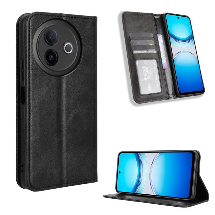Custodia per telefono in pelle con trama retrò con fibbia magnetica, For vivo X200s 5G, For vivo T4 5G / iQOO Z10 5G Global, For vivo X200 Ultra 5G, For vivo V50 Lite 5G / 4G, For vivo Y39 5G / Y300i, For vivo Y29 4G / T4x 5G