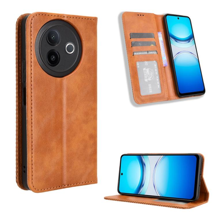 Custodia per telefono in pelle con trama retrò con fibbia magnetica, For vivo X200s 5G, For vivo T4 5G / iQOO Z10 5G Global, For vivo X200 Ultra 5G, For vivo V50 Lite 5G / 4G, For vivo Y39 5G / Y300i, For vivo Y29 4G / T4x 5G