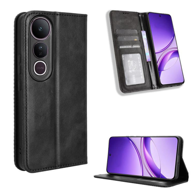 Custodia per telefono in pelle con trama retrò con fibbia magnetica, For vivo X200s 5G, For vivo T4 5G / iQOO Z10 5G Global, For vivo X200 Ultra 5G, For vivo V50 Lite 5G / 4G, For vivo Y39 5G / Y300i, For vivo Y29 4G / T4x 5G