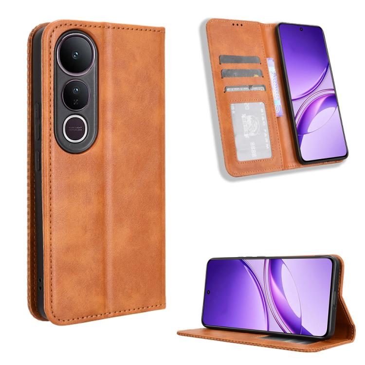 Custodia per telefono in pelle con trama retrò con fibbia magnetica, For vivo X200s 5G, For vivo T4 5G / iQOO Z10 5G Global, For vivo X200 Ultra 5G, For vivo V50 Lite 5G / 4G, For vivo Y39 5G / Y300i, For vivo Y29 4G / T4x 5G