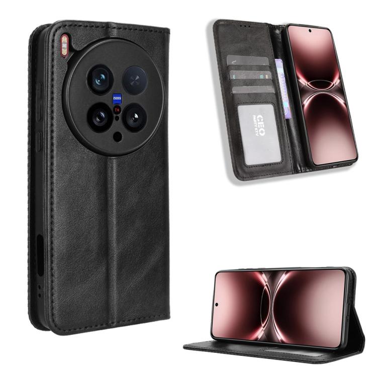 Custodia per telefono in pelle con trama retrò con fibbia magnetica, For vivo X200s 5G, For vivo T4 5G / iQOO Z10 5G Global, For vivo X200 Ultra 5G, For vivo V50 Lite 5G / 4G, For vivo Y39 5G / Y300i, For vivo Y29 4G / T4x 5G
