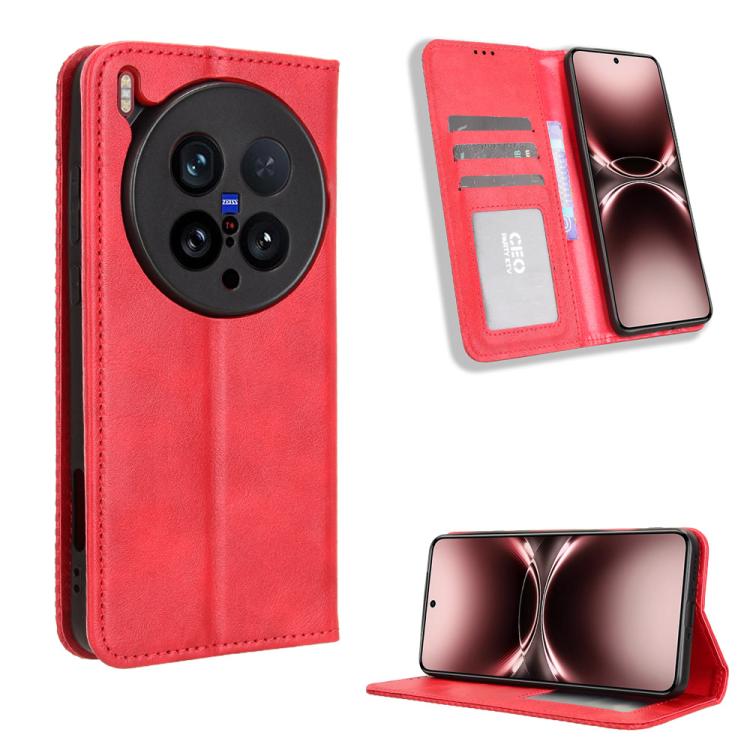 Custodia per telefono in pelle con trama retrò con fibbia magnetica, For vivo X200s 5G, For vivo T4 5G / iQOO Z10 5G Global, For vivo X200 Ultra 5G, For vivo V50 Lite 5G / 4G, For vivo Y39 5G / Y300i, For vivo Y29 4G / T4x 5G