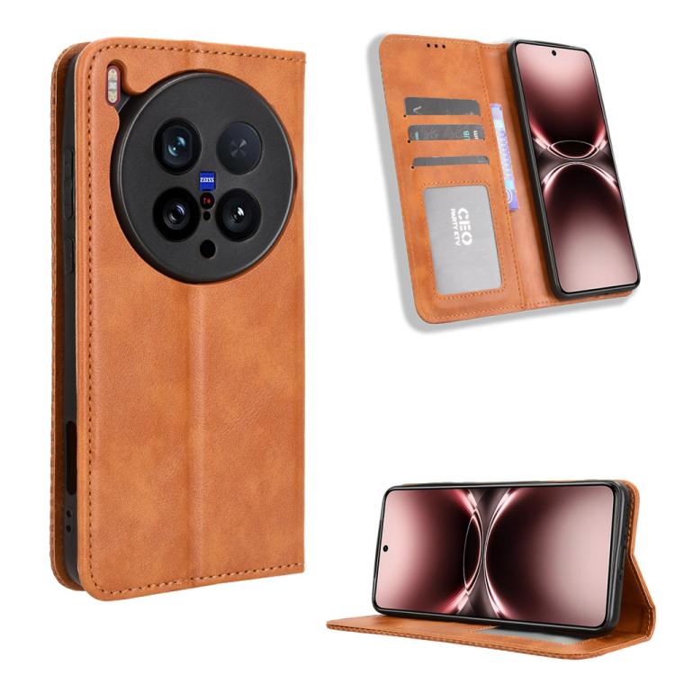 Custodia per telefono in pelle con trama retrò con fibbia magnetica, For vivo X200s 5G, For vivo T4 5G / iQOO Z10 5G Global, For vivo X200 Ultra 5G, For vivo V50 Lite 5G / 4G, For vivo Y39 5G / Y300i, For vivo Y29 4G / T4x 5G