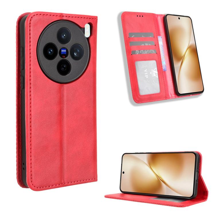 Custodia per telefono in pelle con trama retrò con fibbia magnetica, For vivo X200s 5G, For vivo T4 5G / iQOO Z10 5G Global, For vivo X200 Ultra 5G, For vivo V50 Lite 5G / 4G, For vivo Y39 5G / Y300i, For vivo Y29 4G / T4x 5G