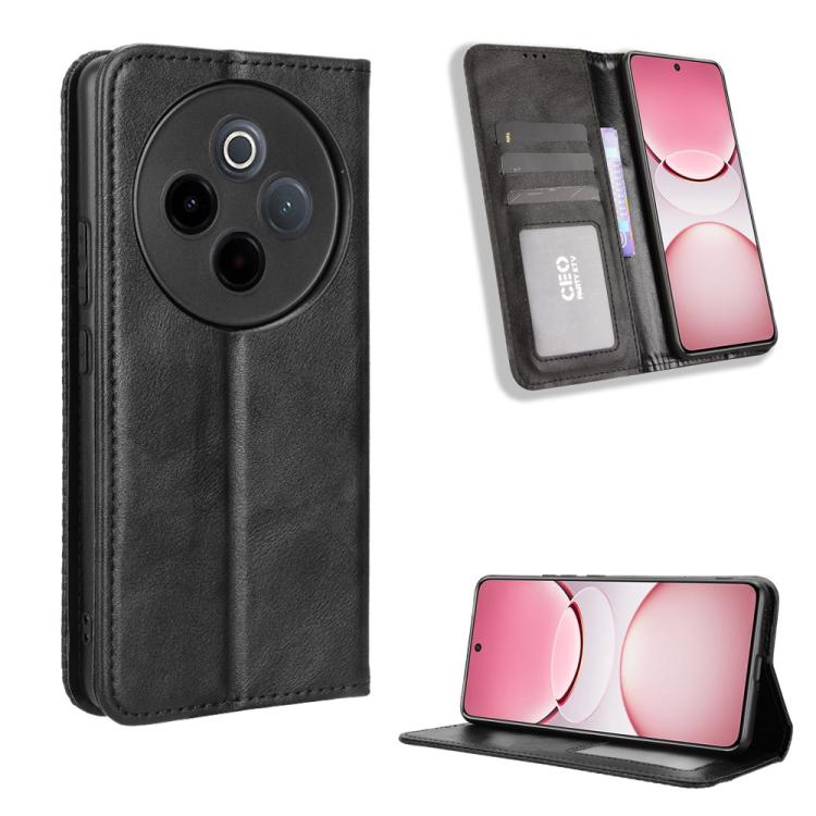 Custodia per telefono in pelle con trama retrò con fibbia magnetica, For vivo X200s 5G, For vivo T4 5G / iQOO Z10 5G Global, For vivo X200 Ultra 5G, For vivo V50 Lite 5G / 4G, For vivo Y39 5G / Y300i, For vivo Y29 4G / T4x 5G