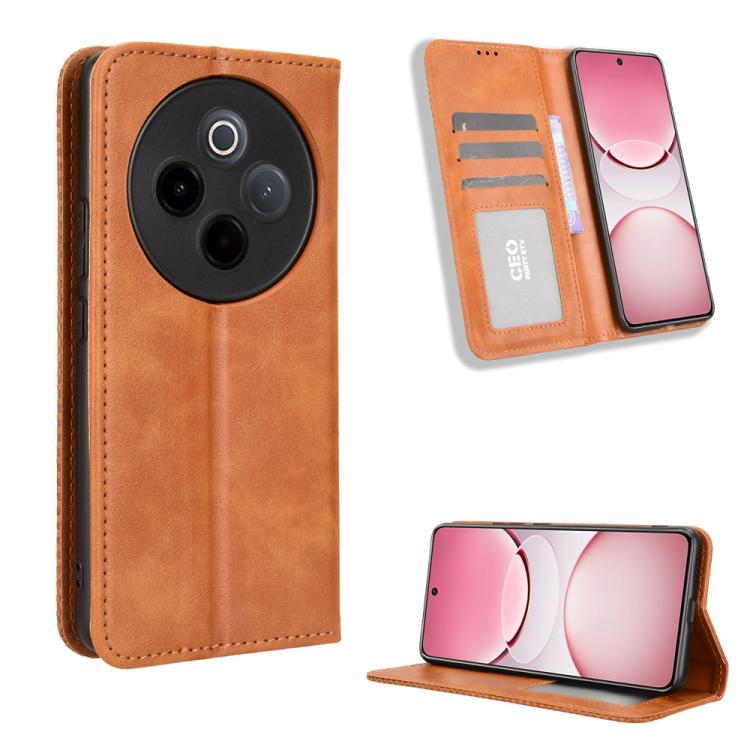 Custodia per telefono in pelle con trama retrò con fibbia magnetica, For vivo X200s 5G, For vivo T4 5G / iQOO Z10 5G Global, For vivo X200 Ultra 5G, For vivo V50 Lite 5G / 4G, For vivo Y39 5G / Y300i, For vivo Y29 4G / T4x 5G