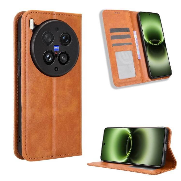 Custodia per telefono in pelle con trama retrò con fibbia magnetica, For vivo iQOO Z11 Turbo 5G / 15R 5G, For vivo Y31d 4G / Y500i 5G, For vivo X300 Ultra, For vivo Y500 Pro 5G, For vivo iQOO 15 5G, For vivo X300 Pro