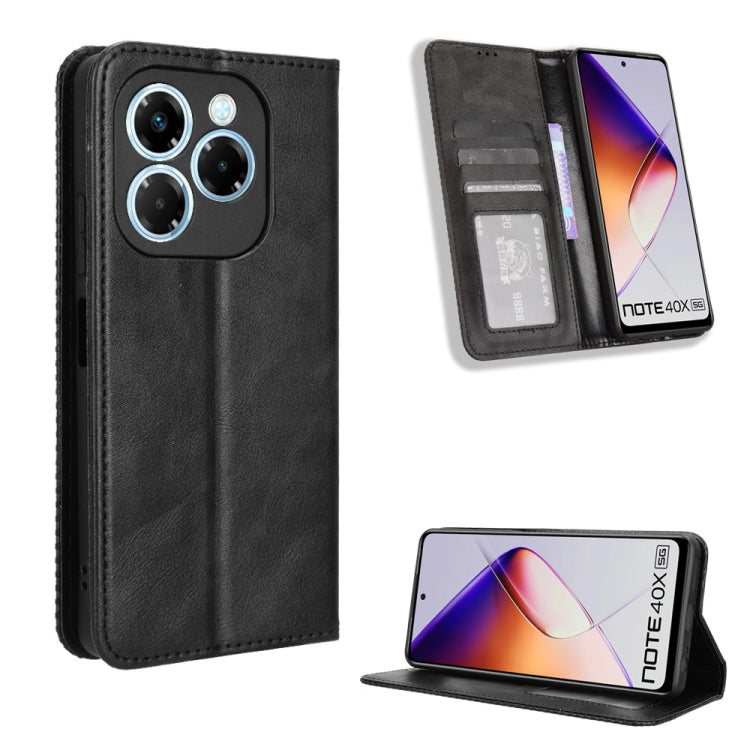Custodia per telefono in pelle con trama retrò con fibbia magnetica, For Infinix Note 40X 5G X6838, For Infinix Note 40 5G X6852, For Infinix GT 20 Pro 5G X6871, For Infinix Note 40 Pro 4G, For Infinix Note 40 Pro 5G, For Infinix Note 40 4G
