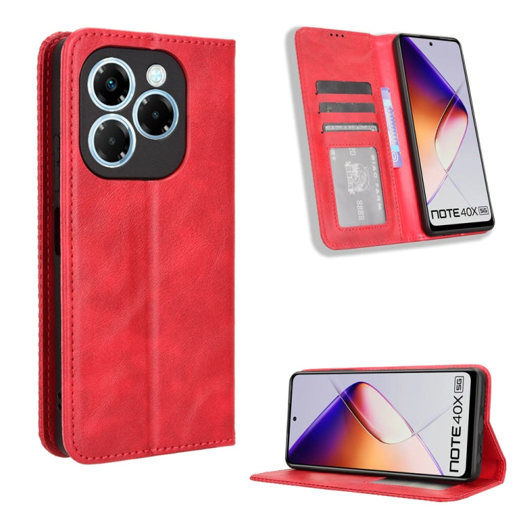 Custodia per telefono in pelle con trama retrò con fibbia magnetica, For Infinix Note 40X 5G X6838, For Infinix Note 40 5G X6852, For Infinix GT 20 Pro 5G X6871, For Infinix Note 40 Pro 4G, For Infinix Note 40 Pro 5G, For Infinix Note 40 4G