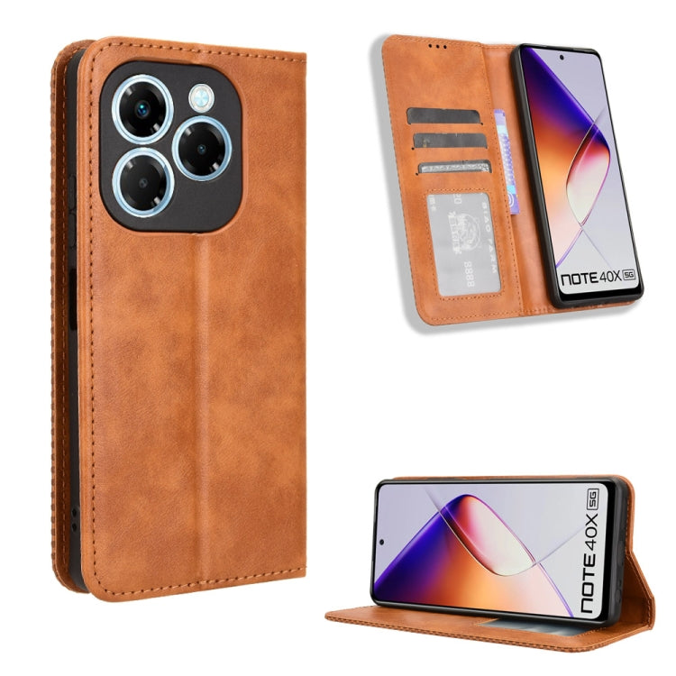 Custodia per telefono in pelle con trama retrò con fibbia magnetica, For Infinix Note 40X 5G X6838, For Infinix Note 40 5G X6852, For Infinix GT 20 Pro 5G X6871, For Infinix Note 40 Pro 4G, For Infinix Note 40 Pro 5G, For Infinix Note 40 4G