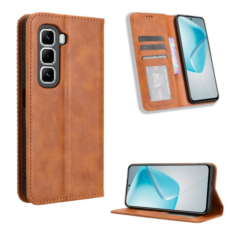 Custodia per telefono in pelle con trama retrò con fibbia magnetica, For Infinix GT 30 Pro 5G, For Infinix Note 50s 5G, For Infinix Note 50x 5G, For Infinix Note 50 Pro+, For Infinix Note 50 4G / Note 50 Pro 4G, For Infinix Hot 50 Pro 4G