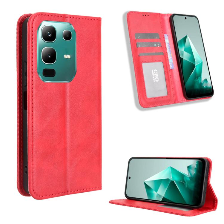Custodia per telefono in pelle con trama retrò con fibbia magnetica, For Infinix GT 30 Pro 5G, For Infinix Note 50s 5G, For Infinix Note 50x 5G, For Infinix Note 50 Pro+, For Infinix Note 50 4G / Note 50 Pro 4G, For Infinix Hot 50 Pro 4G