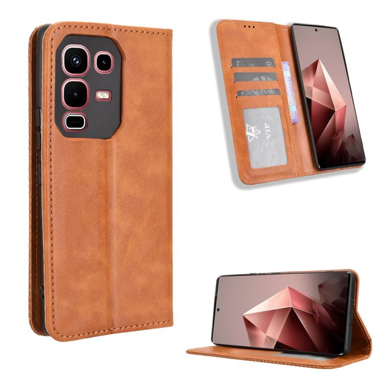 Custodia per telefono in pelle con trama retrò con fibbia magnetica, For Infinix GT 30 Pro 5G, For Infinix Note 50s 5G, For Infinix Note 50x 5G, For Infinix Note 50 Pro+, For Infinix Note 50 4G / Note 50 Pro 4G, For Infinix Hot 50 Pro 4G