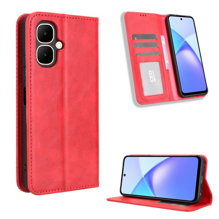 Custodia per telefono in pelle con trama retrò con fibbia magnetica, For Infinix Hot 60i 5G / Tecno Spark Go 5G, For Infinix Hot 60i 4G / Hot 60 5G, For Infinix Hot 60 Pro+ 4G, For Infinix Hot 60 Pro 4G, For Infinix Smart 10 Plus 4G                    ...