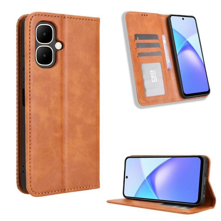 Custodia per telefono in pelle con trama retrò con fibbia magnetica, For Infinix Hot 60i 5G / Tecno Spark Go 5G, For Infinix Hot 60i 4G / Hot 60 5G, For Infinix Hot 60 Pro+ 4G, For Infinix Hot 60 Pro 4G, For Infinix Smart 10 Plus 4G                    ...