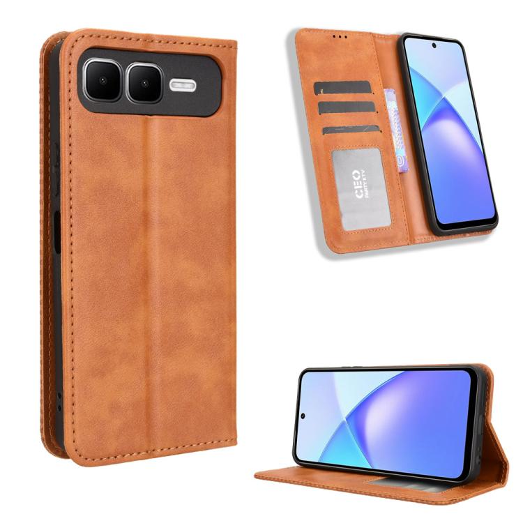 Custodia per telefono in pelle con trama retrò con fibbia magnetica, For Infinix Hot 60i 5G / Tecno Spark Go 5G, For Infinix Hot 60i 4G / Hot 60 5G, For Infinix Hot 60 Pro+ 4G, For Infinix Hot 60 Pro 4G, For Infinix Smart 10 Plus 4G                    ...