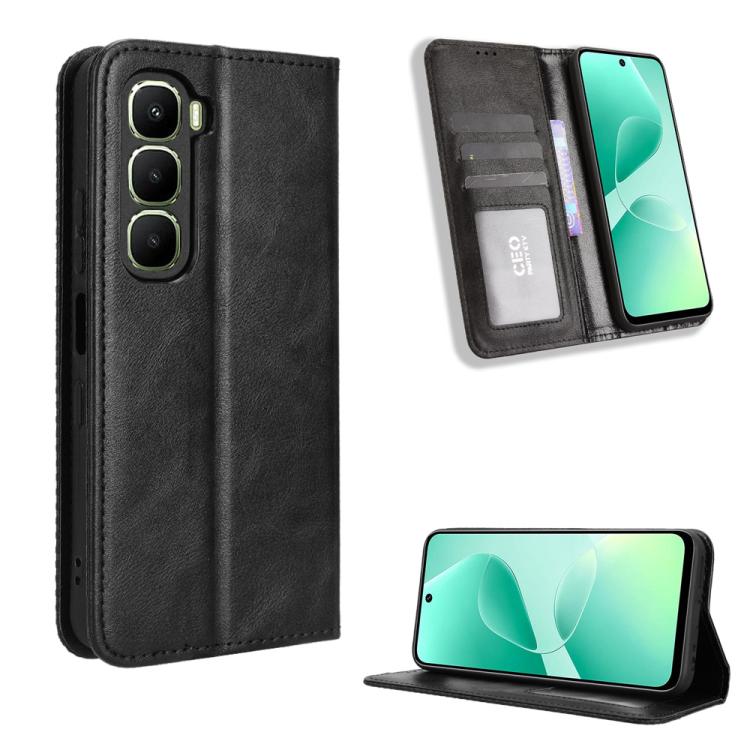 Custodia per telefono in pelle con trama retrò con fibbia magnetica, For Infinix Hot 60i 5G / Tecno Spark Go 5G, For Infinix Hot 60i 4G / Hot 60 5G, For Infinix Hot 60 Pro+ 4G, For Infinix Hot 60 Pro 4G, For Infinix Smart 10 Plus 4G                    ...