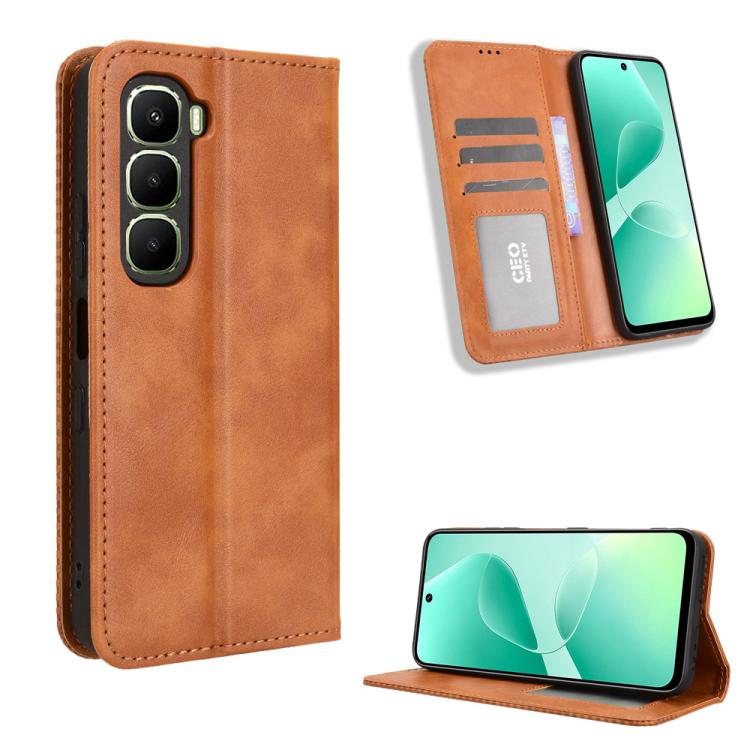 Custodia per telefono in pelle con trama retrò con fibbia magnetica, For Infinix Hot 60i 5G / Tecno Spark Go 5G, For Infinix Hot 60i 4G / Hot 60 5G, For Infinix Hot 60 Pro+ 4G, For Infinix Hot 60 Pro 4G, For Infinix Smart 10 Plus 4G                    ...