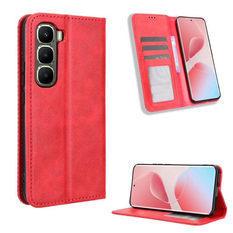 Custodia per telefono in pelle con trama retrò con fibbia magnetica, For Infinix Hot 60i 5G / Tecno Spark Go 5G, For Infinix Hot 60i 4G / Hot 60 5G, For Infinix Hot 60 Pro+ 4G, For Infinix Hot 60 Pro 4G, For Infinix Smart 10 Plus 4G                    ...