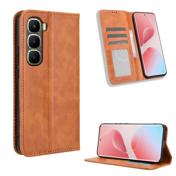 Custodia per telefono in pelle con trama retrò con fibbia magnetica, For Infinix Hot 60i 5G / Tecno Spark Go 5G, For Infinix Hot 60i 4G / Hot 60 5G, For Infinix Hot 60 Pro+ 4G, For Infinix Hot 60 Pro 4G, For Infinix Smart 10 Plus 4G                    ...