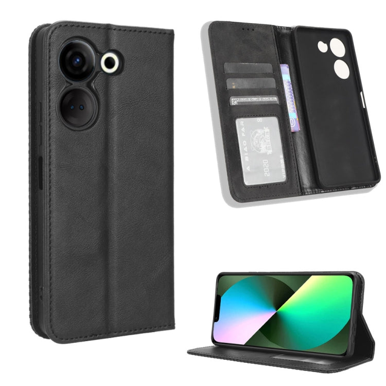 Custodia per telefono in pelle con trama retrò con fibbia magnetica, For Tecno Camon 20 Pro