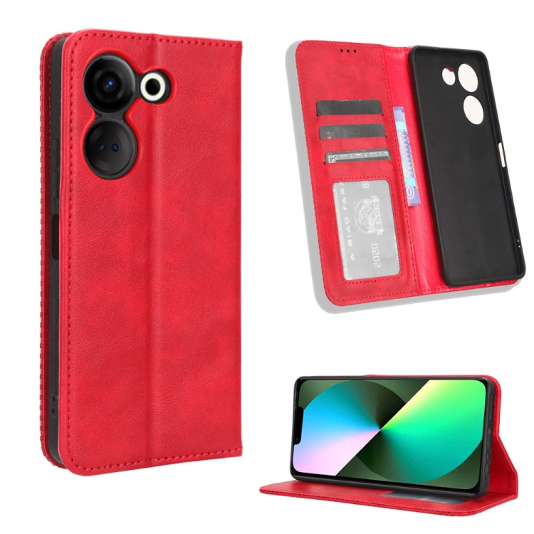 Custodia per telefono in pelle con trama retrò con fibbia magnetica, For Tecno Camon 20 Pro