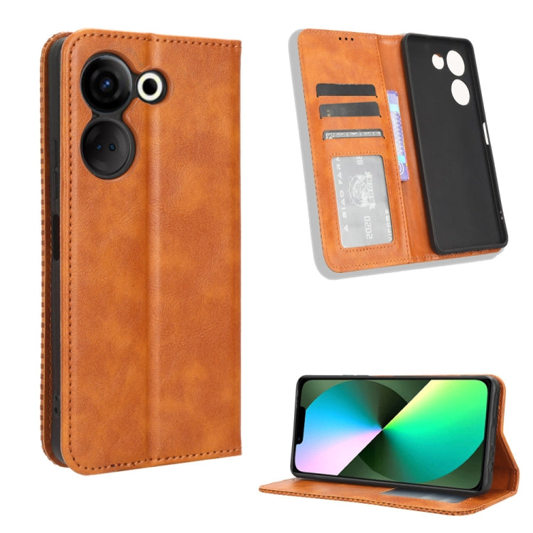 Custodia per telefono in pelle con trama retrò con fibbia magnetica, For Tecno Camon 20 Pro