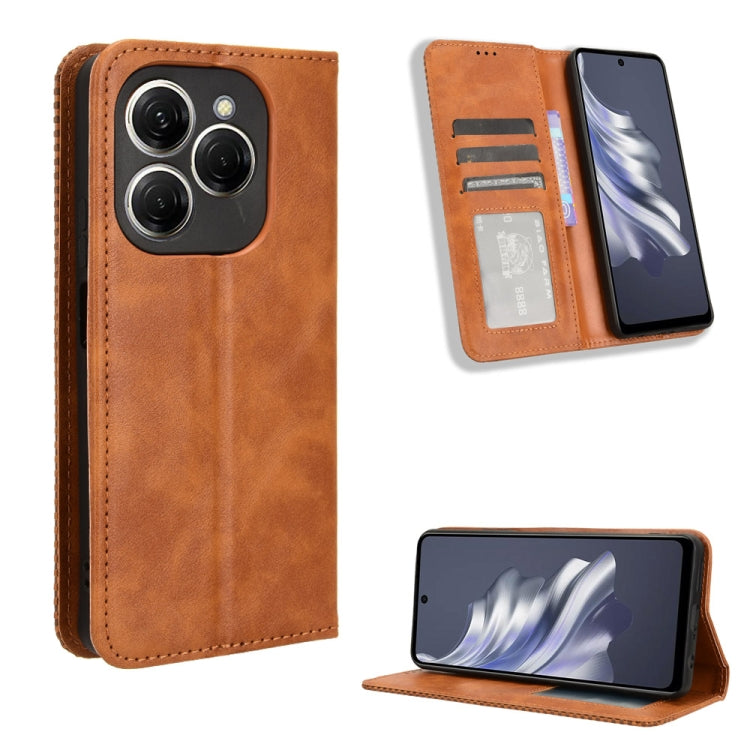 Custodia per telefono in pelle con trama retrò con fibbia magnetica, For Tecno Camon 30 Pro 5G, For Tecno Camon 30 5G / 4G, For Tecno Pova 6 Pro 5G, For Tecno Spark 20 Pro+ 4G, For Tecno Spark 20 Pro 4G, For Tecno Spark Go 2024