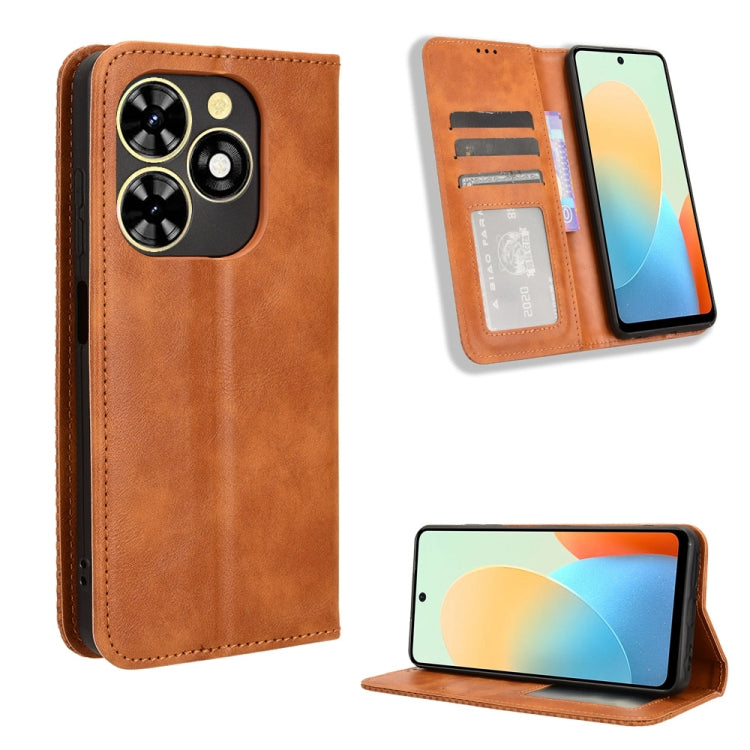Custodia per telefono in pelle con trama retrò con fibbia magnetica, For Tecno Camon 30 Pro 5G, For Tecno Camon 30 5G / 4G, For Tecno Pova 6 Pro 5G, For Tecno Spark 20 Pro+ 4G, For Tecno Spark 20 Pro 4G, For Tecno Spark Go 2024