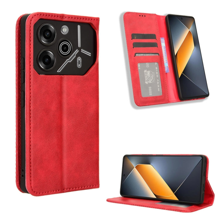 Custodia per telefono in pelle con trama retrò con fibbia magnetica, For Tecno Camon 30 Pro 5G, For Tecno Camon 30 5G / 4G, For Tecno Pova 6 Pro 5G, For Tecno Spark 20 Pro+ 4G, For Tecno Spark 20 Pro 4G, For Tecno Spark Go 2024