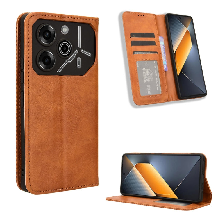 Custodia per telefono in pelle con trama retrò con fibbia magnetica, For Tecno Camon 30 Pro 5G, For Tecno Camon 30 5G / 4G, For Tecno Pova 6 Pro 5G, For Tecno Spark 20 Pro+ 4G, For Tecno Spark 20 Pro 4G, For Tecno Spark Go 2024