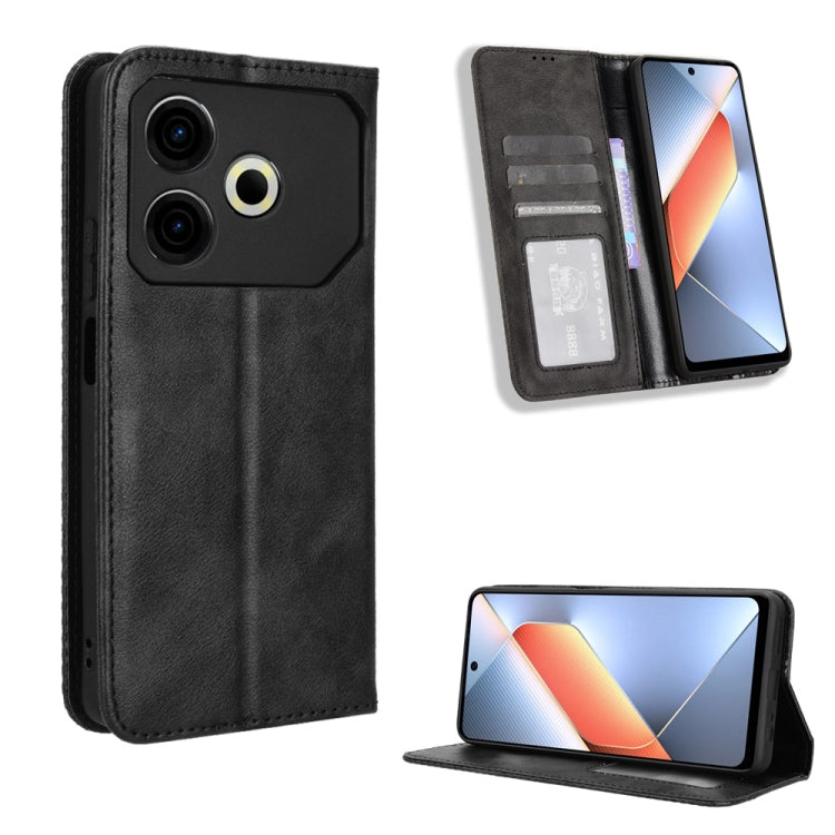 Custodia per telefono in pelle con trama retrò con fibbia magnetica, For Tecno Spark Go 1 / Pop 9 / Spark Go 2025, For Tecno Spark 30C 4G, For Tecno Spark 20 Pro 5G, For Tecno Camon 30 Premier 5G, For Tecno Pova 6 Neo 4G, For Tecno Pova 6 4G