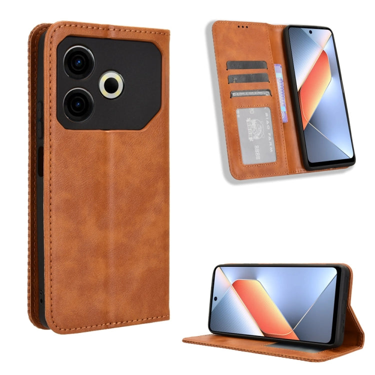 Custodia per telefono in pelle con trama retrò con fibbia magnetica, For Tecno Spark Go 1 / Pop 9 / Spark Go 2025, For Tecno Spark 30C 4G, For Tecno Spark 20 Pro 5G, For Tecno Camon 30 Premier 5G, For Tecno Pova 6 Neo 4G, For Tecno Pova 6 4G