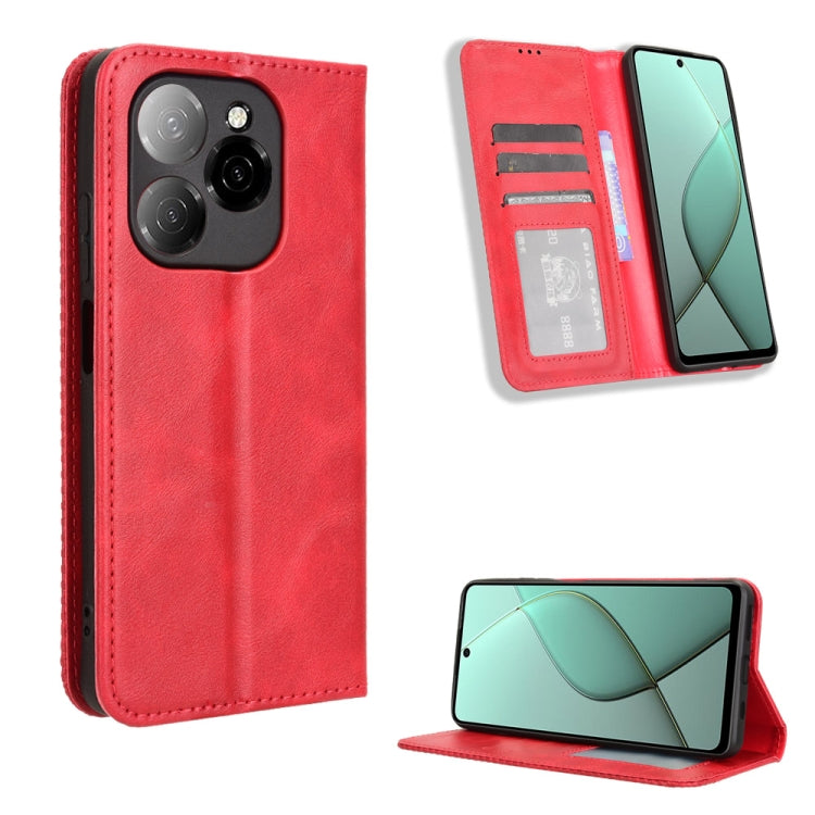 Custodia per telefono in pelle con trama retrò con fibbia magnetica, For Tecno Spark Go 1 / Pop 9 / Spark Go 2025, For Tecno Spark 30C 4G, For Tecno Spark 20 Pro 5G, For Tecno Camon 30 Premier 5G, For Tecno Pova 6 Neo 4G, For Tecno Pova 6 4G
