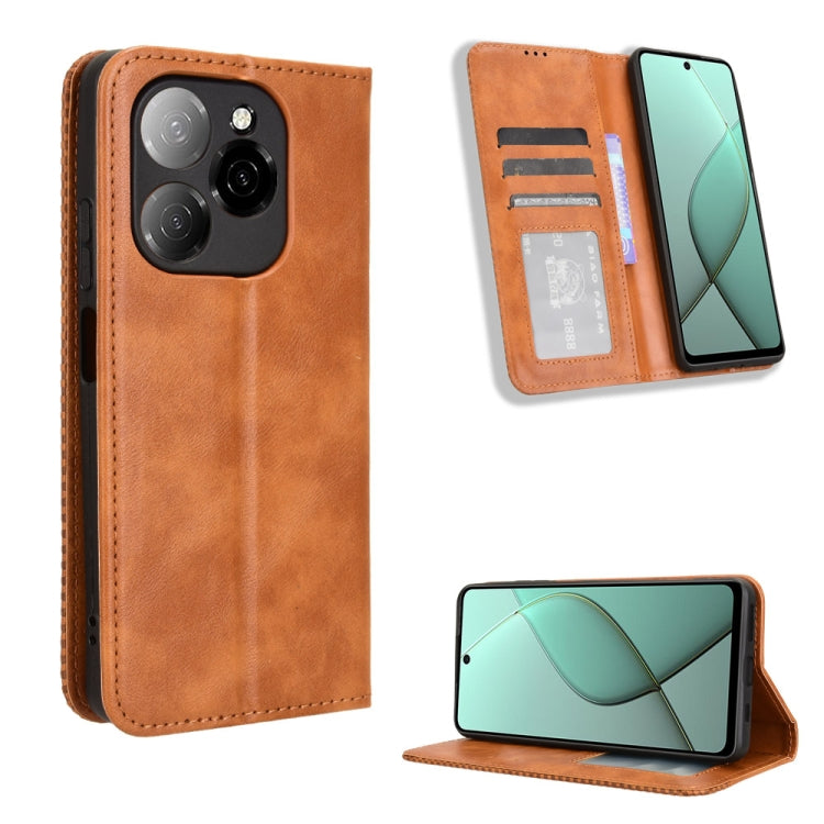Custodia per telefono in pelle con trama retrò con fibbia magnetica, For Tecno Spark Go 1 / Pop 9 / Spark Go 2025, For Tecno Spark 30C 4G, For Tecno Spark 20 Pro 5G, For Tecno Camon 30 Premier 5G, For Tecno Pova 6 Neo 4G, For Tecno Pova 6 4G