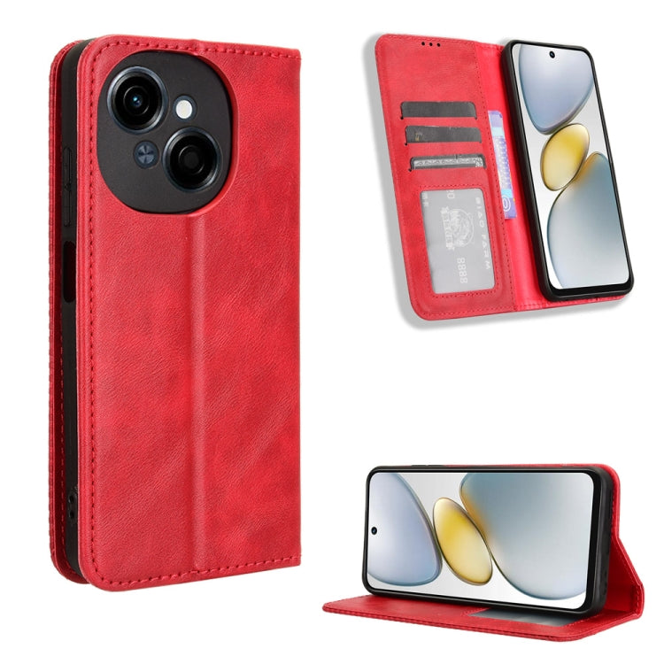 Custodia per telefono in pelle con trama retrò con fibbia magnetica, For Tecno Spark Go 1 / Pop 9 / Spark Go 2025, For Tecno Spark 30C 4G, For Tecno Spark 20 Pro 5G, For Tecno Camon 30 Premier 5G, For Tecno Pova 6 Neo 4G, For Tecno Pova 6 4G