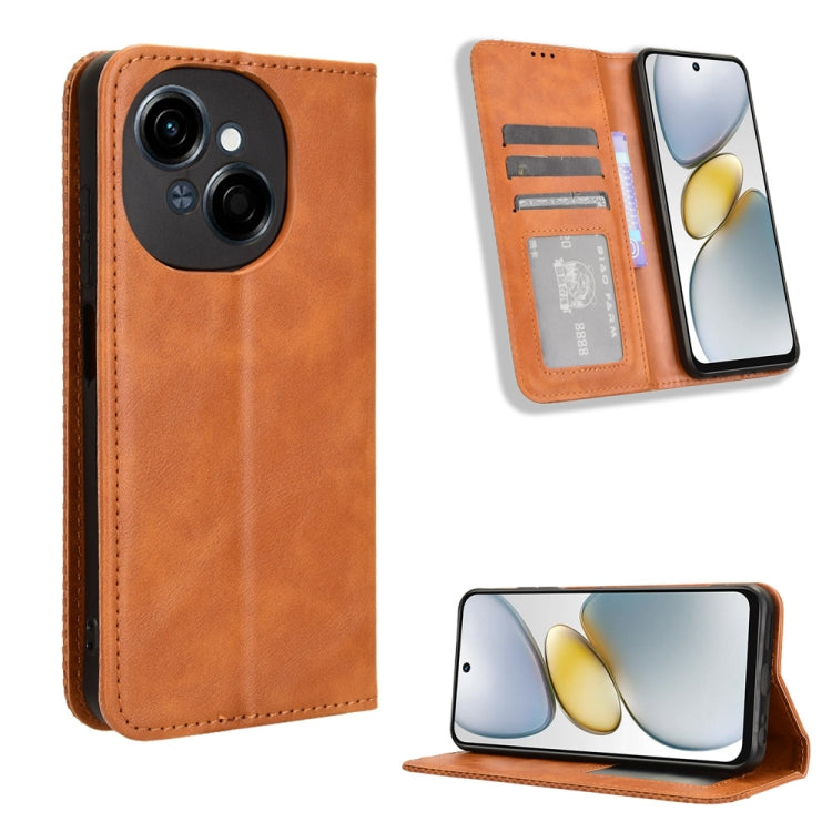 Custodia per telefono in pelle con trama retrò con fibbia magnetica, For Tecno Spark Go 1 / Pop 9 / Spark Go 2025, For Tecno Spark 30C 4G, For Tecno Spark 20 Pro 5G, For Tecno Camon 30 Premier 5G, For Tecno Pova 6 Neo 4G, For Tecno Pova 6 4G