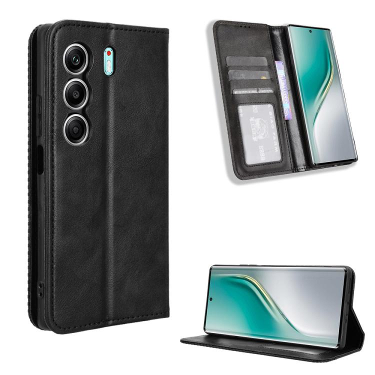 Custodia per telefono in pelle con trama retrò con fibbia magnetica, For Tecno Spark 40 4G, For Tecno Pova 7 Ultra 5G, For Tecno Pova 7 4G, For Tecno Spark Go 2 4G, For Tecno Pova Curve 5G, For Tecno Camon 40 Pro 4G / 5G