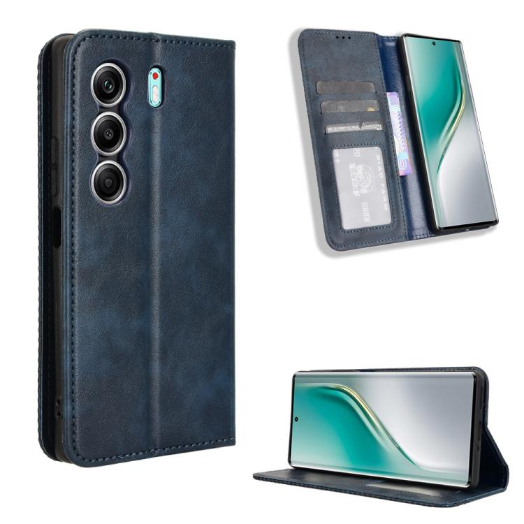 Custodia per telefono in pelle con trama retrò con fibbia magnetica, For Tecno Spark 40 4G, For Tecno Pova 7 Ultra 5G, For Tecno Pova 7 4G, For Tecno Spark Go 2 4G, For Tecno Pova Curve 5G, For Tecno Camon 40 Pro 4G / 5G