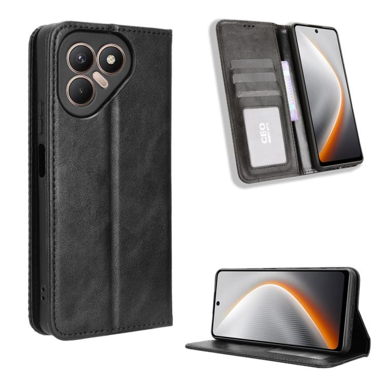 Custodia per telefono in pelle con trama retrò con fibbia magnetica, For Tecno Spark 40 4G, For Tecno Pova 7 Ultra 5G, For Tecno Pova 7 4G, For Tecno Spark Go 2 4G, For Tecno Pova Curve 5G, For Tecno Camon 40 Pro 4G / 5G