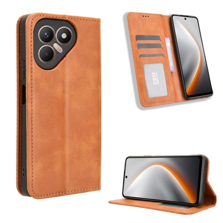 Custodia per telefono in pelle con trama retrò con fibbia magnetica, For Tecno Spark 40 4G, For Tecno Pova 7 Ultra 5G, For Tecno Pova 7 4G, For Tecno Spark Go 2 4G, For Tecno Pova Curve 5G, For Tecno Camon 40 Pro 4G / 5G