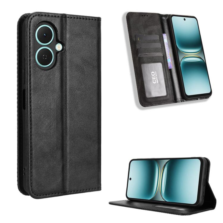 Custodia per telefono in pelle con trama retrò con fibbia magnetica, For Tecno Spark 40 4G, For Tecno Pova 7 Ultra 5G, For Tecno Pova 7 4G, For Tecno Spark Go 2 4G, For Tecno Pova Curve 5G, For Tecno Camon 40 Pro 4G / 5G
