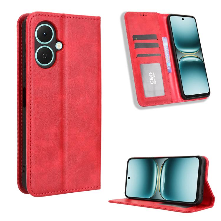 Custodia per telefono in pelle con trama retrò con fibbia magnetica, For Tecno Spark 40 4G, For Tecno Pova 7 Ultra 5G, For Tecno Pova 7 4G, For Tecno Spark Go 2 4G, For Tecno Pova Curve 5G, For Tecno Camon 40 Pro 4G / 5G